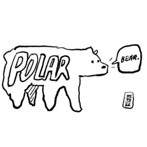 Illustration of a polar bear saying "bear."